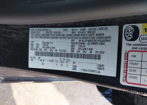 2014 Ford Fiesta Se from USA, damaged, VIN 3FADP4BE2EM220960